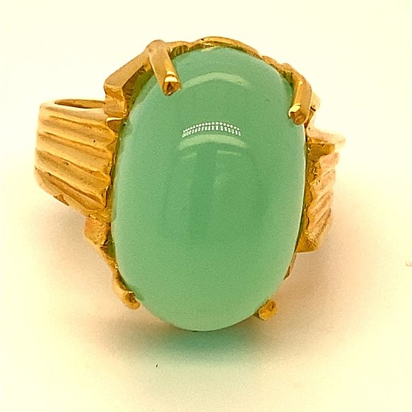Green Cats Eye Calcite 18.60ct Solid 18K AU Ring - Picture 1 of 7